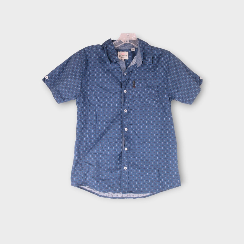 Ben Sherman Short Sleeve Button-Down Shirt Size 10 chambray trim classic